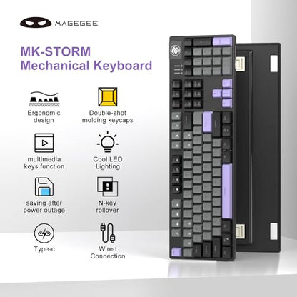 MageGee Mechanical Gaming Keyboard, Wired USB RGB Backlit Keyboard, 104-Key 100% Anti-Ghosting Mechanical Keyboard with Red Switches, Side-Printed Keycaps for Windows PC & Mac - color: Twilight Purple red switch