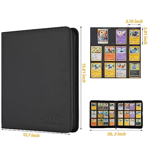 Trading Card Binder, Card Collection Binder Album Folder with 720 Side Loading Pockets, 12 Pocket Trading Card Album Folder for TGC,MTG, Baseball Cards, Yugioh - color: Black720