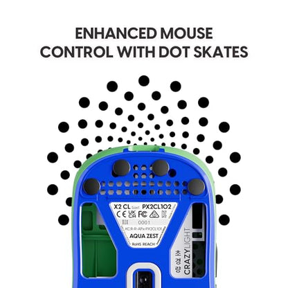 Pulsar Gaming Gears X2 Crazylight Wireless Gaming Mouse, Ultra Lightweight 1.23 oz (35g), Optical Switch, 32000 DPI, 750 IPS, XS-1 Sensor, 8k Compatible (Aqua Zest) - color: Aqua Zest, size: Mini, style: X2 CrazyLight
