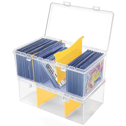SAMYUCHO Trading Card Storage Box with 2 Dividers for 500 Sports Cards, Plastic Bulk Display Holder Collection Organizer Cases Container Fit for Baseball Football Playing Game Magic Cards 2 Pcs - size: 2 Pcs
