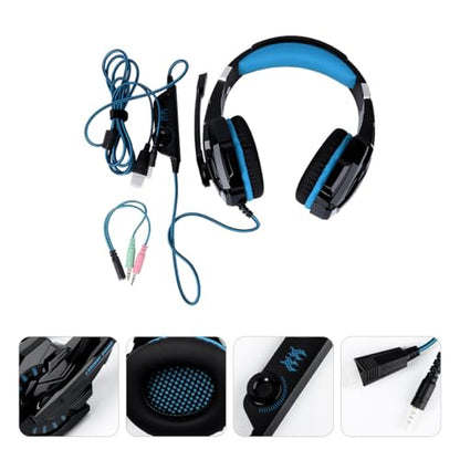 Wired Gaming Headset with Microphone for Computer Black and Blue Over-Ear Gaming Headphones with Adapter Cable for PC and Console 3.5mm Jack and Streaming