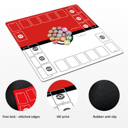 Playmat for Trading Card Game – 2-Player Trainer Mat with 31 Damage Counters and Professional Storage Bag - color: Classic