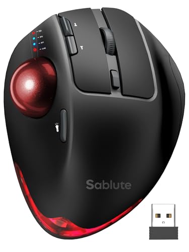 Wireless Trackball Mouse, Adjustable Angle, Rechargeable, Backlit-Red Ball | MAM1 Pro Ergonomic Mouse Rollerball Thumb mice with 5 Level DPI, 3 Devices Connection (USB & Bluetooth ) for PC, Windows - color: Red Ball