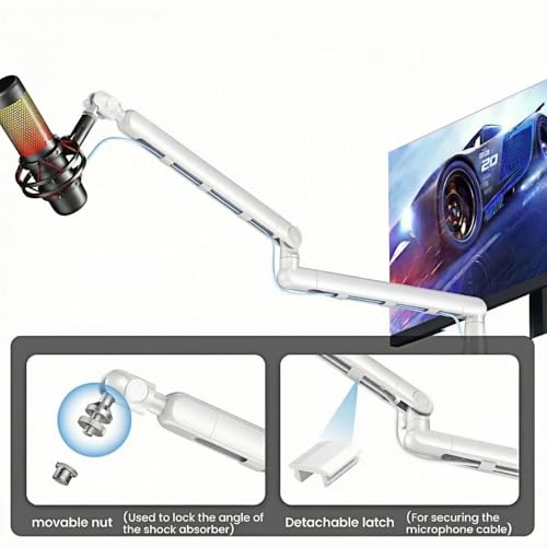 Microphone Arm,Desk Adjustable Mic Boom Arm Stand 360° Rotation,White | With Heightening Arm, without Microphone,Suitable For Blue Yeti,Snowball iCE, HyperX QuadCast,SoloCast,Elgato Wave - color: White