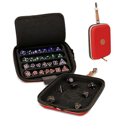 ENHANCE Designer Edition Dice Tray - Stylish Dice Case and Dice Holder for 28+ Dice with EVA Shell Protection - Dice Rolling Tray with Removable Dice Holder for DnD, Other RPG Games (Red) - color: Red