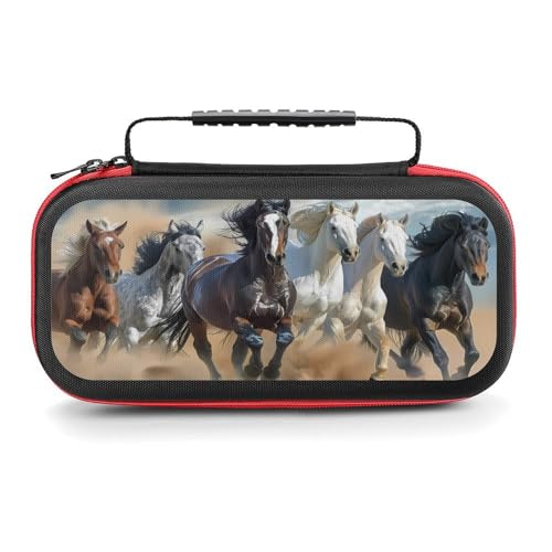 AoHanan Switch Carrying Case with 20 Games Cartridges Hard Shell Travel Protection Storage for Console & Accessories - color: Horse Herd