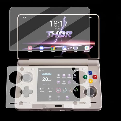 THOR Tempered Glass Screen Protector for AYN THOR Handheld Gaming Console, Dual Screen Full Coverage HD Clear Anti-Scratch Anti-Fingerprint Protective Film Set (Upper Screen Protector)