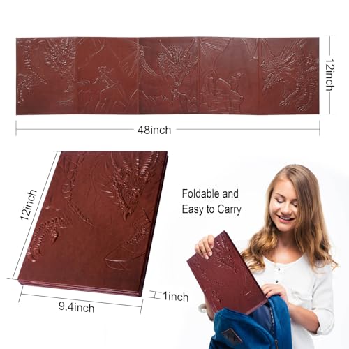 DND DM Screen 5e with 5 Panels, 3D Embossed Faux Leather Dungeon Master Screen with Clear GM Pockets, Dungeons and Dragons Accessories for DND Lovers