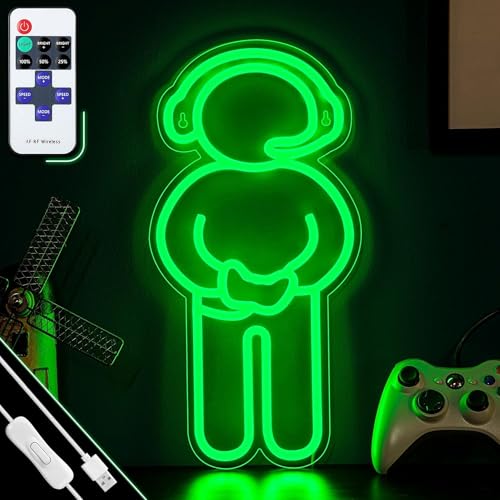 Enhon Gamer Shape Neon Light 15.7 x 7.8 inch, for Game Room Decor | USB Powered Gamer Shaped Neon Light with Remote for Gaming Room Decor, Boys Mens Kids Gift for Bedroom Game Room Decoration