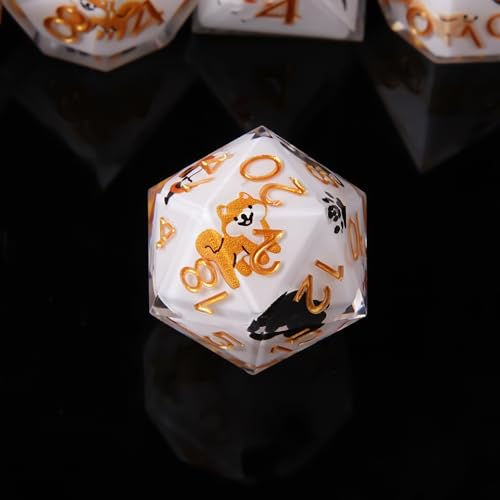 Sharp Edge DND Dice Set Cute Beagle Dog Handmade 7 Accessories Dice for Dungeons and Dragons TTRPG Games, Multi-Sided RPG Polyhedral Resin Sharp Edge Dice Roleplaying Games（Beagle Dog ） - color: Dog
