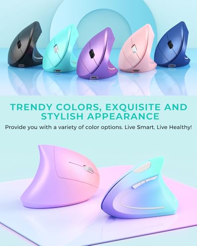 Lekvey Ergonomic Mouse, Vertical Wireless Mouse Rechargeable 2.4 GHz Optical Carpal Tunnel Mouse : 800/1200 / 1600 DPI, 6 Buttons, for Laptop, PC, Mac, Computer, Desktop, Notebook etc, Green - color: Green