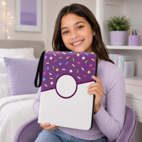 9 Pocket Card Binder 900 Card Holder Album, Purple Donut Trading Cards Holder Zipper Binder for Girl Teen Collection (Purple Donut, 900 Pocket) - color: Purple Donut, size: 900 Pocket