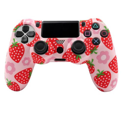 RALAN Pink Controller Skins for PS4,Fruit Silicone Controller Cover Skin Protector Compatible /PS4 Slim/PS4 Pro Controller with 2 Cute Thumb Grips Caps… - color: Red