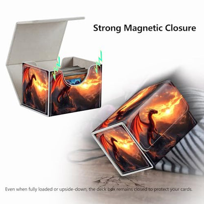 Strong Magnet for TCG MTG Commander Deck Box Playing Card Case Magic Deck Box Creative Pattern Trading Card Storage Box for Collectible Games, Golden Fire Dragon - color: Golden Fire Dragon