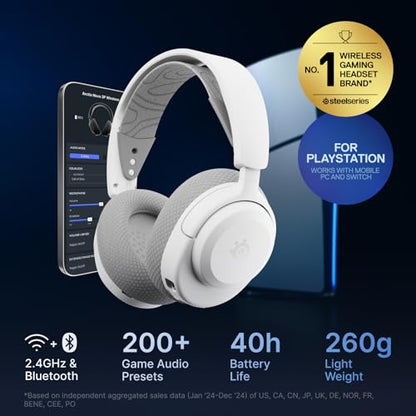 SteelSeries Arctis Nova 3P Wireless Multi-Platform Gaming Headset — Mobile App Control — 40 HR Battery — Neodymium Magnetic Drivers — 2.4GHz/Bluetooth — PS5, PS4, PC, Switch, Mobile — White - color: White, style: PlayStation|Switch|PC