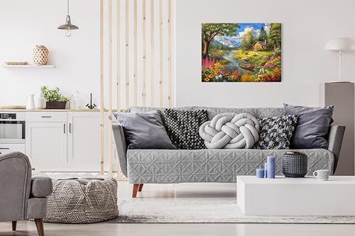 1000 Piece Jigsaw Puzzle for Adults - Log Cabin by a Mountain Lake - Challenging Puzzle - Adult 1000 Piece Puzzle - Wildlife Floral Landscape Scene with Canoe. 20x27 inches - color: Mountain Refuge