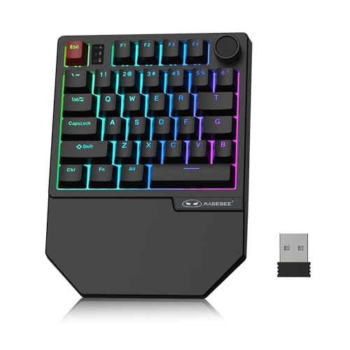 MageGee Wireless One Handed Gaming Keyboard, Tri-Mode BT/2.4Ghz RGB Backlit 34 Keys Mini Keyboard for Gamer, Linear Red Switch, Wrist Rest Support(Black) - color: Black/Wireless