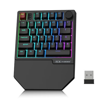 MageGee Wireless One Handed Gaming Keyboard, Tri-Mode BT/2.4Ghz RGB Backlit 34 Keys Mini Keyboard for Gamer, Linear Red Switch, Wrist Rest Support(Black) - color: Black/Wireless