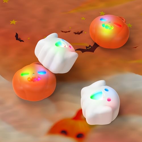 PlayVital Halloween Illuminated LED Thumb Grips for PS5, Edge, PS4 Controller, Hallows Joystick Caps for Xbox Series X/S, Xbox One, Elite Series 2, Switch Pro Controllers - Spooky Ghost with Pumpkin - color: Spooky Ghost with Pumpkin