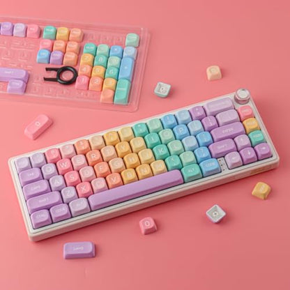 Tsungup MOA Profile Keycaps,PBT Cute Rainbow Candy Keycaps 126 Keys Dye-Sublimation Custom Keycap Set with Keycap Puller for Cherry Gateron MX Swithes Mechanical Keyboards - color: Rainbow Candy