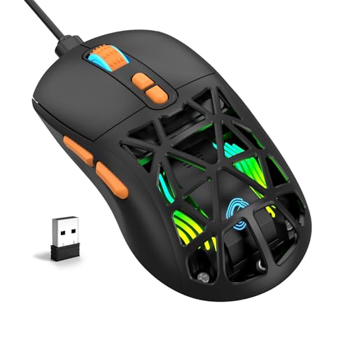 Wireless Gaming Mouse, Rechargeable&Rechange Shell,RGB Programmable Macro Mouse, Lightweight Mouse,10000 DPI,Tri-mode Wired/BT 5.0/2.4GHz Wireless Mouse Gaming with 2 Side Buttons (Black Orange) - color: Black Orange