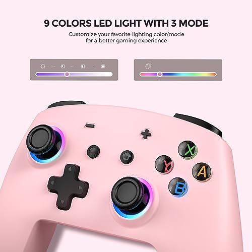 ECHTPower Switch 2 Pro Controller with Hall Effect Joysticks, One-Key Wake-Up for Switch 2, Wireless Controller for Switch 2/Switch/Lite/OLED, Turbo Button, 4 Back Buttons, RGB Lighting, 3.5mm Jack, Dual Vibration, 6-Axis Gyro - color: Pink
