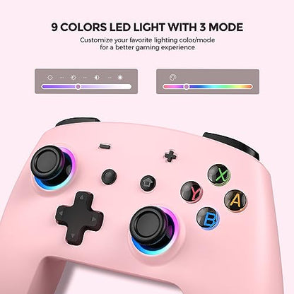 ECHTPower Switch 2 Pro Controller with Hall Effect Joysticks, One-Key Wake-Up for Switch 2, Wireless Controller for Switch 2/Switch/Lite/OLED, Turbo Button, 4 Back Buttons, RGB Lighting, 3.5mm Jack, Dual Vibration, 6-Axis Gyro - color: Pink