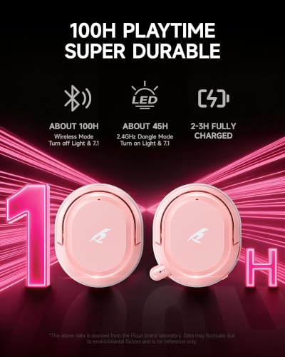 Picun G2 Wireless Gaming Headset, Over-Ear 7.1 Virtual Surround Sound, 2.4GHz/Bluetooth 5.4/Wired, 5ms Ultra-Low Latency, 100H Battery, ENC Noise-Canceling Mic, RGB, for PC PS5 PS4 Switch - color: Pink