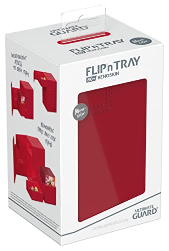 Ultimate Guard Flip'n'Tray 80+, Deck Case for 80 Double-Sleeved TCG Cards + Dice Tray, Red, Independent Magnetic Closure & Microfiber Inner Lining - color: Red, size: 80+