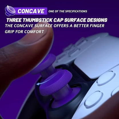 eXtremeRate ThumbsGear V3 Interchangeable Ergonomic Thumbsticks for PS5 Controller, Replacement Analog Thumb Sticks for PS4 Controller - 4 Height Adjustable Convex & Concave Grip Joysticks - Purple - color: Purple