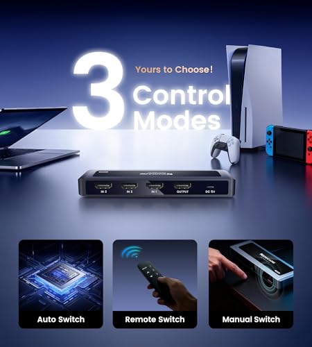 NEWCARE HDMI 2.1 Switch 3 in 1 Out 4K@120Hz, Aluminum 3 Ports HDMI Switcher Splitter with Remote, Supports 8K@60Hz 48Gbps HDR10+ 3D Dolby VRR HDCP 2.3 for TV PS5 Xbox Laptop Projector