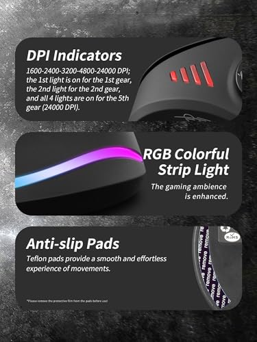 TKMARS Ergonomic Vertical Gaming Mouse with 5-Way Thumb Joystick, Tri-Mode Wireless, 12 Programmable Buttons, Up to 24000 DPI, Rechargeable RGB Mouse for Gaming, Work and Creative Tasks