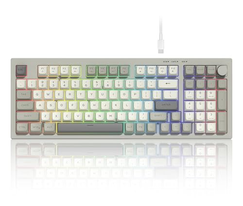 womier DK98 Retro Wired Gaming Keyboard Creamy Membrane with Rainbow RGB Backlight - Quiet,Volume Knob,PBT Keycap 97 Key ANSI Layout Compatible with Windows 10/8.1/8/7 (Grey)