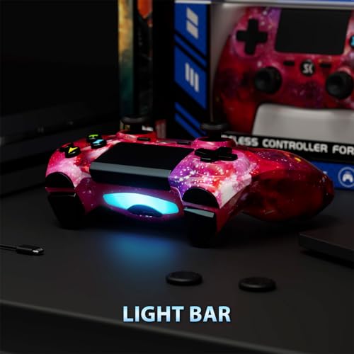 Wireless Controller for PS4, 2 Pack Controllers for PS4 with Double Vibration/6-Axis Sensor/Touch Pad/Headphone Jack, Ergonomic Non-Slip Grip Compatible with PlayStation 4/Slim/Pro (Skull & Red) - color: Skull & Red