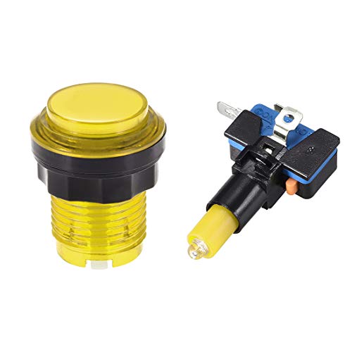 uxcell Game Push Button 33.5mm Round 12V LED Illuminated Push Button Switch with Micro Switch for Arcade Video Games Yellow 6pcs - color: Yellow