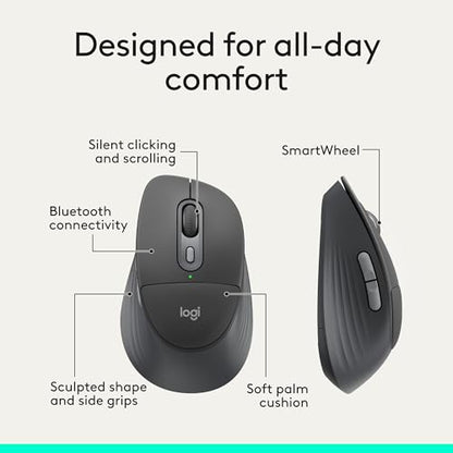 Logitech Signature Comfort Plus M850 L Wireless Mouse Bluetooth - Graphite | Bluetooth, palm cushion, 24-month battery, customizable buttons, for Windows, Mac, iPad - color: Graphite, style: With Palm Cushion