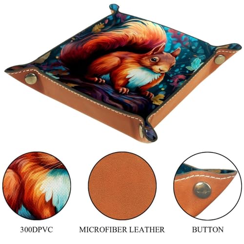 Colorful Leaves Squirrel Dice Tray PU Leather Dice Rolling Tray Folding Dice Holder for Dice Games, Like RPG, DND and Other Table Games - color: Multi 3