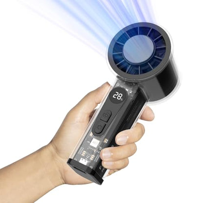 Portable Handheld Fan with Ice Cooler, 5000mAh Battery, 6 Speeds, LED Digital Display, Turbo High Speed Personal Fan, Transparent Design for Travel, Summer, Outdoor, Concerts, Black - color: Black