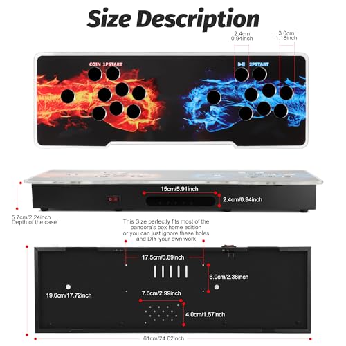 Sturdy DIY Arcade Console Kit - Metal Base and Acrylic Panel, 2 Player Video Game Machine Case, Supports 8 Buttons Each, Compatible with Pandora Kits (Black)