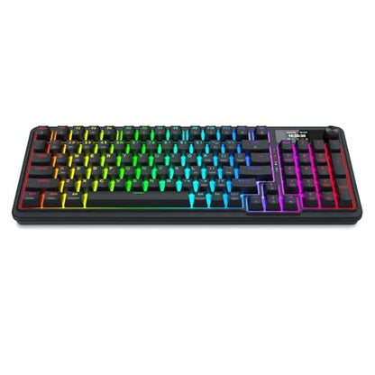 Redragon K719 Wireless Gasket Gaming Keyboard w/Hype Screen & Knob, 95 Keys Mechanical Keyboard, Easy-Control 1.14’’ TFT Info Display, 5-Layer Noise Dampening, Custom Linear Switch, Essential Black - color: Essential Black