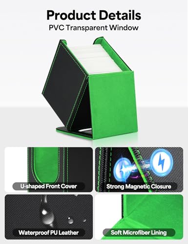 MTG Commander Deck Box, MTG Card Box with See-Through Window, Magnetic Closure Holds 100+ Double-Sleeved Cards TCG Cards(Black&Green) - color: Black&Green