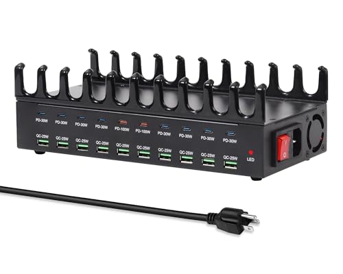 690W Charging Station for Multiple Devices, 20-Port USB C Fast Charging Station with Double 100W PD PPS Port, Multi Device Fast Charger Dock for MacBook Pro Laptop, iPhone, iPad, Tablet, Cell Phone - color: Matte Black
