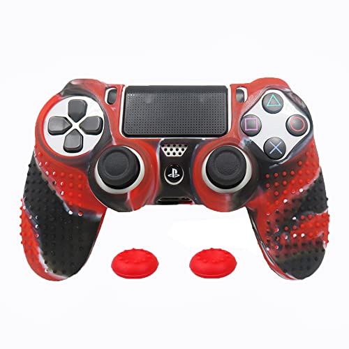 PS4 Controller DualShock4 Skin Grip Anti-Slip Silicone Cover Protector Case for Sony PS4/PS4 Slim/PS4 Pro Controller with 2 Thumb Grips (Red and Black Stripes) - color: Red and Black Stripes