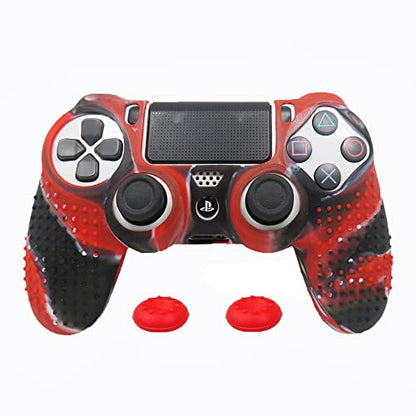 PS4 Controller DualShock4 Skin Grip Anti-Slip Silicone Cover Protector Case for Sony PS4/PS4 Slim/PS4 Pro Controller with 2 Thumb Grips (Red and Black Stripes) - color: Red and Black Stripes