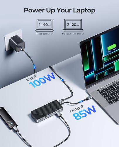 ORICO USB-C Hub with M.2 SSD Enclosure, 8-in-1 USB C Docking Station Fits M.2 NVMe/SATA SSD, 10Gbps, 4K@60Hz HDMI, 100W PD, Ethernet - OM28PR - style: with RJ45