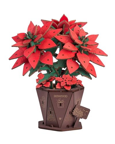 Rowood 3D Puzzles for Adults,Poinsettia Building Set Craft Kit,Artificial Flower Botanical Collection,Christmas Flowers Decoration Centerpiece for Table - style: Poinsettia
