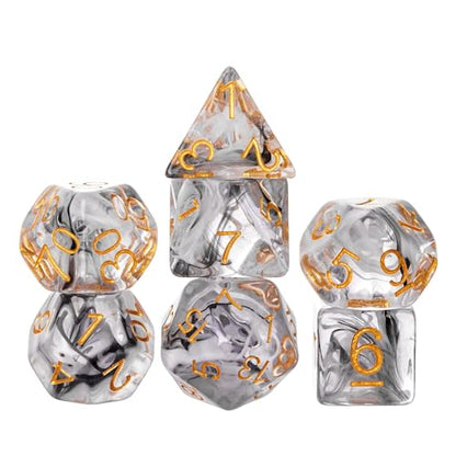 UDIXI 7PCS DND Dice Set, Resin Polyhedral D&D Dice for Role Playing Games | Black White Colors, Dreamy Effect, Velvet Dice Bag Packaging, for Dungeons and Dragons Role Playing Games and Tabletop Games - color: S-black and White