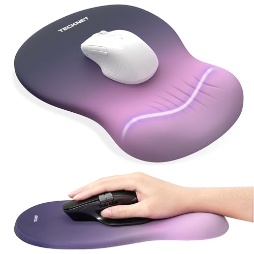 TECKNET Ergonomic Mouse Pad with Wrist Rest, Memory Foam Mousepad with Wrist Support, Smooth Surface, Middle Concave & Non-Slip Base for Laptop/PC, Pain Relief for Home Office Gaming, Gradient Purple - color: Purple