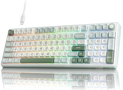 RK ROYAL KLUDGE R98 Pro Creamy Mechanical Keyboard, 96% Wired Gaming Keyboard RGB Backlit with Number Pad and Volume Knob, Gasket Mount, MDA Profile PBT Keycaps, Hot Swappable Pre-lubed Tactile Switch - color: Cyan, size: Hot Swappable Beige Switch