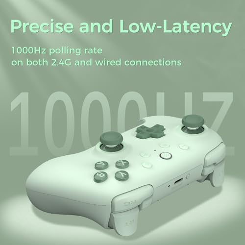 AKNES 8Bitdo Ultimate 2C Wireless 2.4G Controller for Windows PC and Android, Gamepad with Hall Effect Joysticks and Hall Triggers, 1000Hz Polling Rate, Remappable L4/R4 Bumpers - Green | Gamepad with Hall Effect Joysticks and Hall Triggers, 1000Hz Pollin